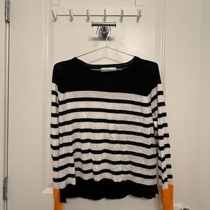 Zara Black and White Striped Top with Orange Cuffs